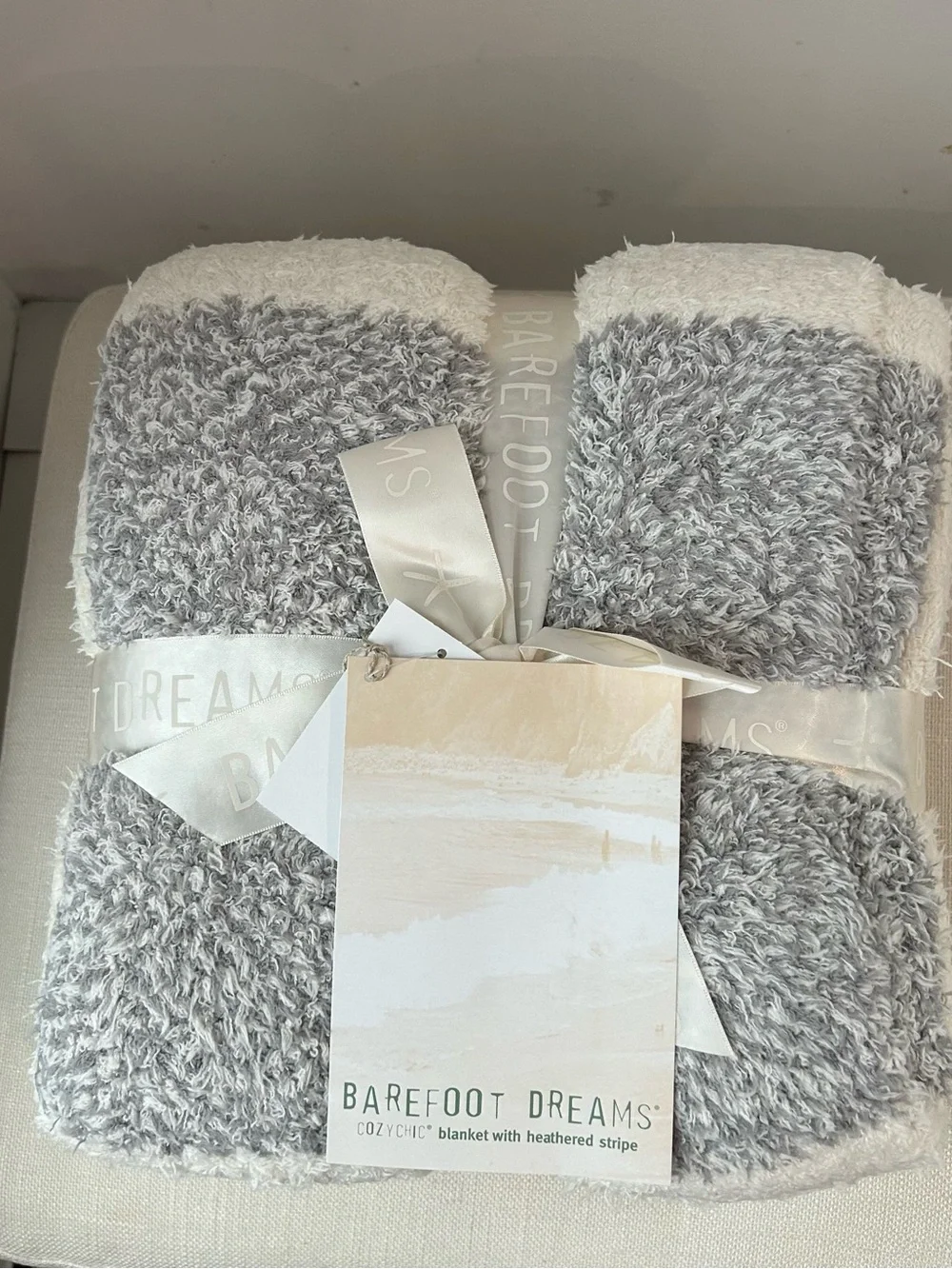 Barefoot Dreams CozyChic Blanket Heathered Stripe Gray White NWT